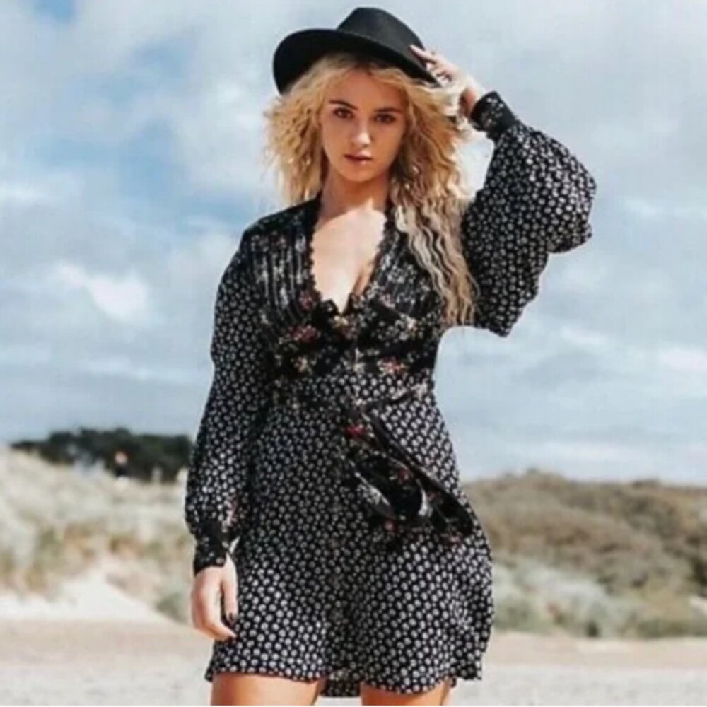 Free People Wonderland Mini Dress in Black